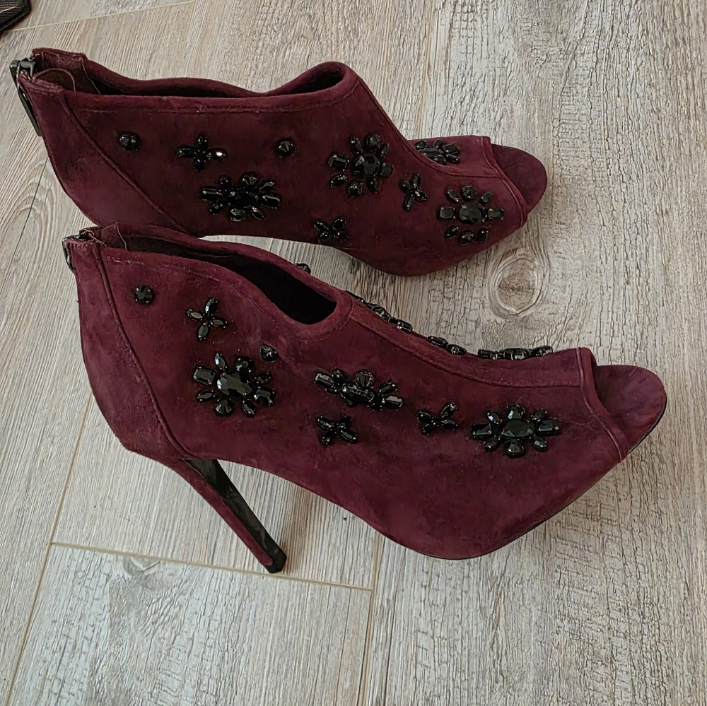Michael Kors Burgundy Heels with Black Embellishments.Never Worn